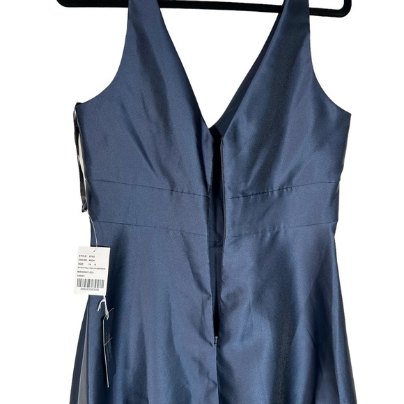 ALFRED SUNG V-neck Satin Twill High Low Dress in Midnight Navy - Picture 5 of 10